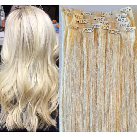 Human Hair 16” clip in extensions platinum blonde gorgeous - Picture 3 of 4
